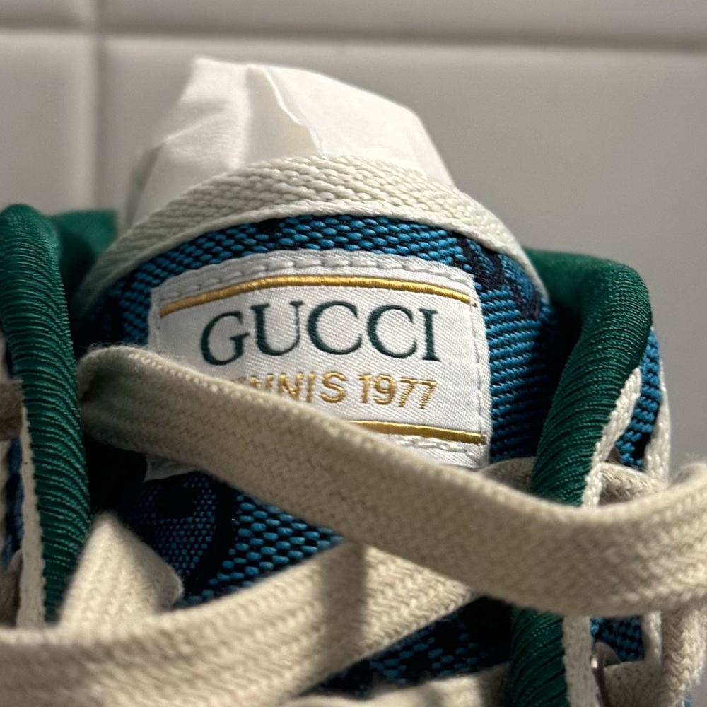 Gucci Teal/Blue Canvas Patterned High-Top Sneakers - Picture 10 of 16